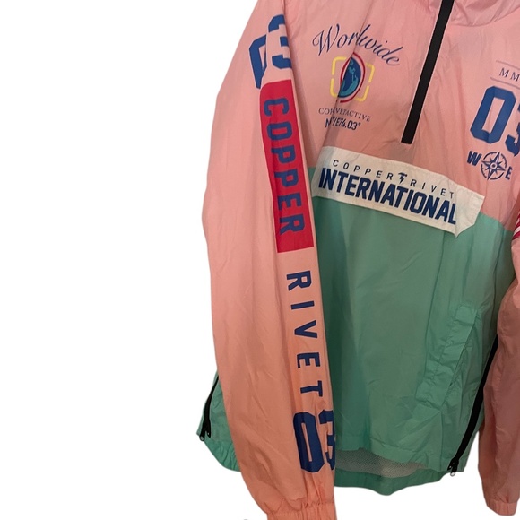 NEW Copper Rivet Denim Factory‎ Half Zip Hooded Multicolored Windbreaker, Large - Picture 6 of 10